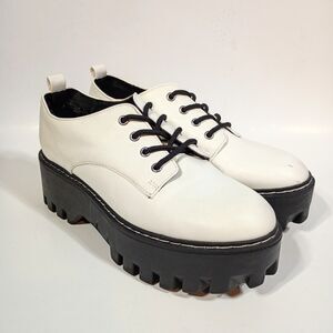 White Vegan Leather Womens Platform Oxford Shoes 7 Lug Sole Grunge Mall Goth
